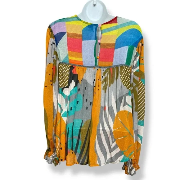 Anthropologie Bl-nk Miranda Peasant Blouse Colorful Abstract Print Size XS Women - Picture 3 of 15